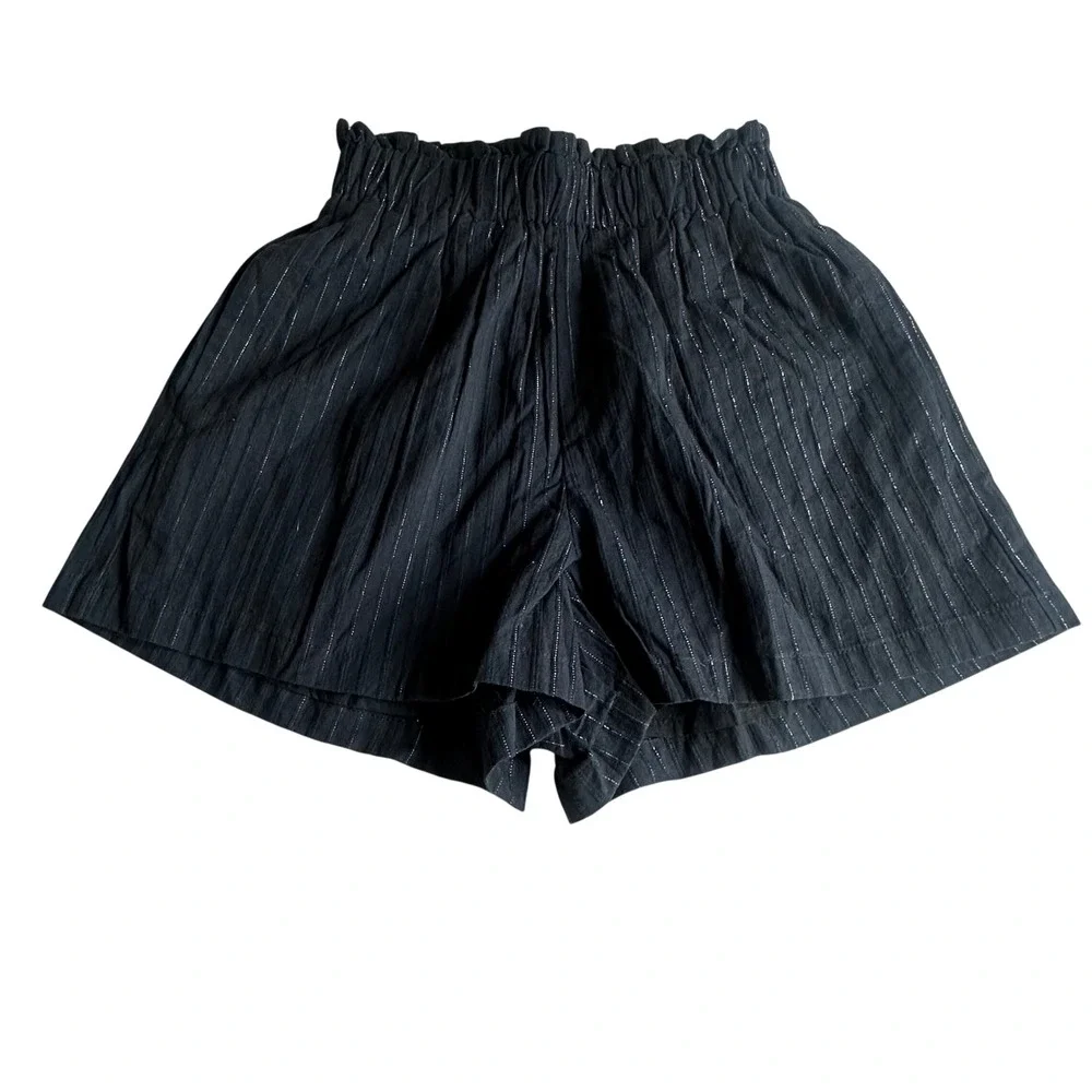 Charlie Holiday Madonna Shorts Black Lurex Pinstripe Paperbag Waist Size 2 NEW
